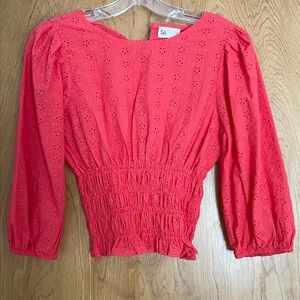SO Women's Bright Pink Eyelet Blouse